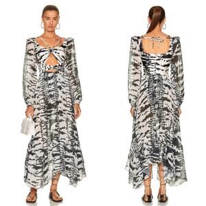 PatBO Alessandra Ambrosio Animal Printed Cutout Long Sleeve Maxi Dress Sz Small